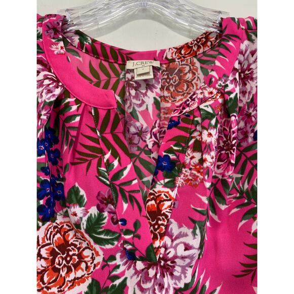 J Crew Bright Pink Tropical Floral V-Neck Sleeveless Top Sz 4 Resort Girl Boss - Picture 2 of 7